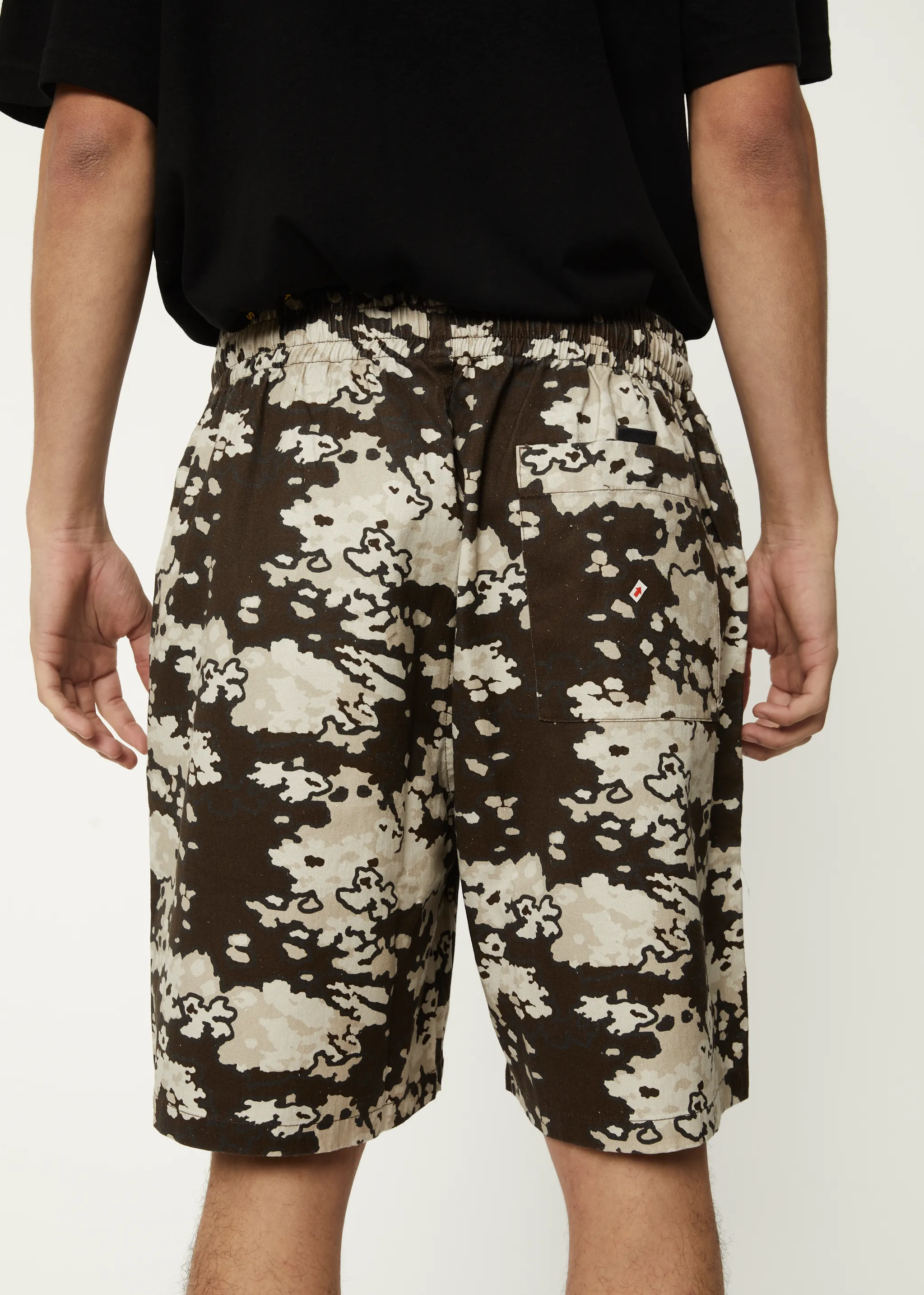 AFENDS Mens Ninety Eights - Baggy Elastic Waist Shorts - Earth Camo