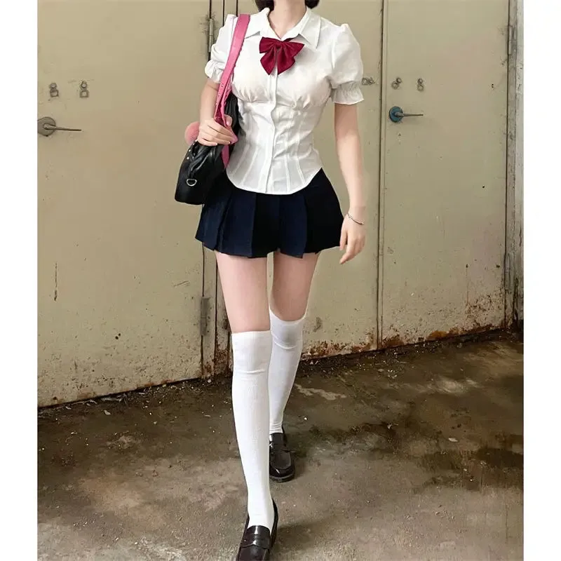 Aiertu Sexy White Blouses Women Korean Fashion Shirt Chic Harajuku Preppy Elegant Female Japanese Casual JK Slim Y2k Blusas Cute Tops