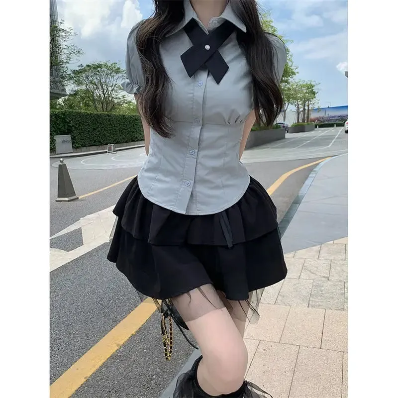 Aiertu Sexy White Blouses Women Korean Fashion Shirt Chic Harajuku Preppy Elegant Female Japanese Casual JK Slim Y2k Blusas Cute Tops