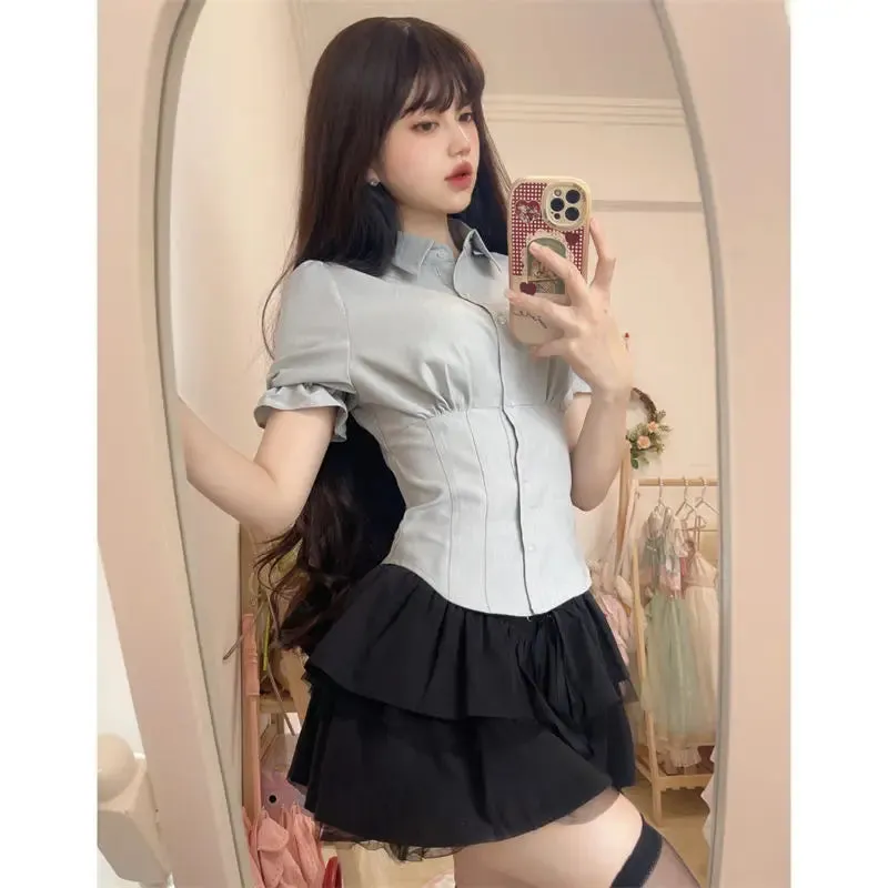 Aiertu Sexy White Blouses Women Korean Fashion Shirt Chic Harajuku Preppy Elegant Female Japanese Casual JK Slim Y2k Blusas Cute Tops