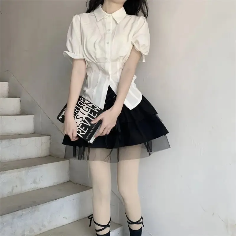 Aiertu Sexy White Blouses Women Korean Fashion Shirt Chic Harajuku Preppy Elegant Female Japanese Casual JK Slim Y2k Blusas Cute Tops