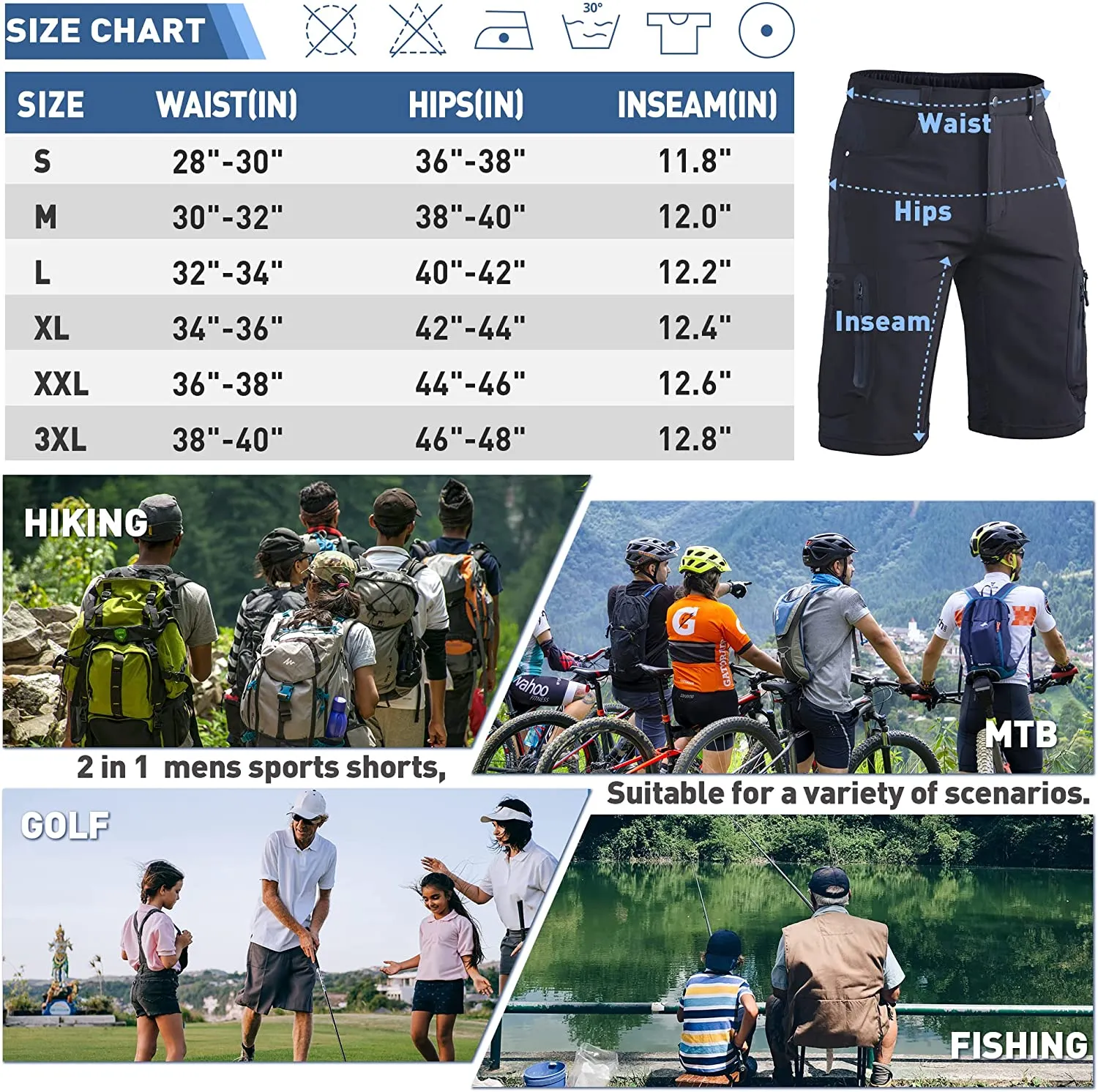 Ally Mens MTB Mountain Bike Shorts 4D Padded Baggy Bicycle Cycling Biking Bike Shorts Lightweight Loose-fit