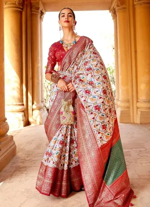 Amazing Cream Color Silk Base Swarovski Work Printed Saree