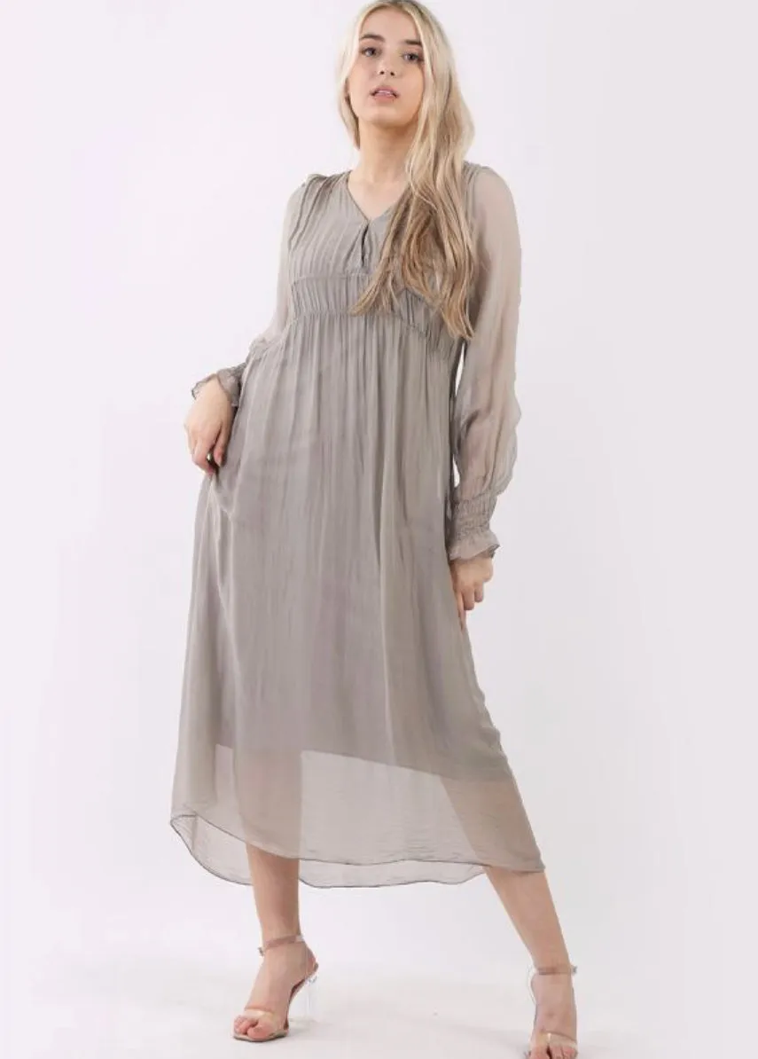 Anne   Kate Italian Plain Shirred Maxi Silk Dress