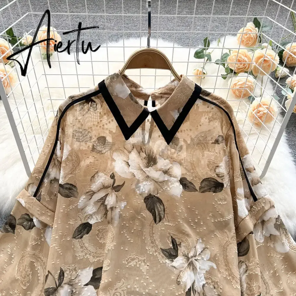 Autumn Puff Sleeve Shirts Blouse Women Floral Long Sleeve Lapel Buttons Vintage Shirts Elegant Blouses Tops Female GD631