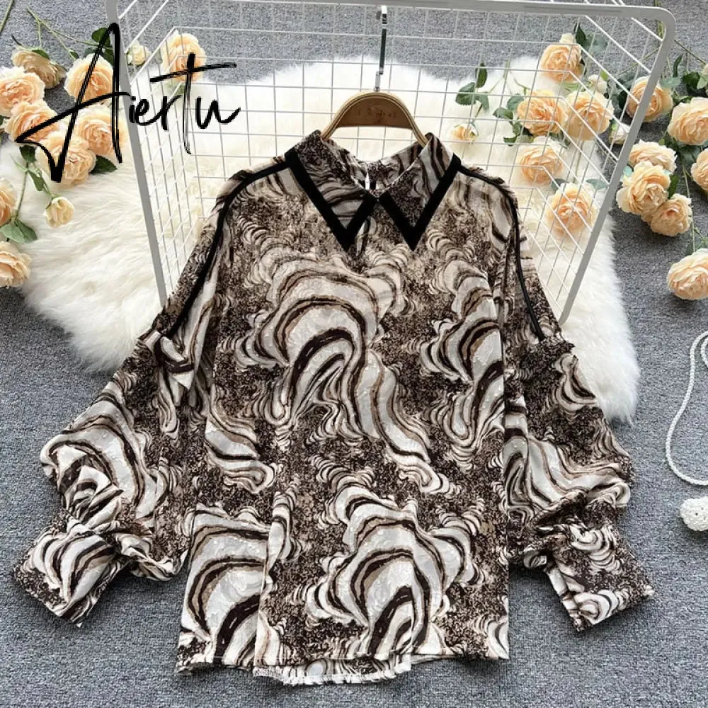 Autumn Puff Sleeve Shirts Blouse Women Floral Long Sleeve Lapel Buttons Vintage Shirts Elegant Blouses Tops Female GD631