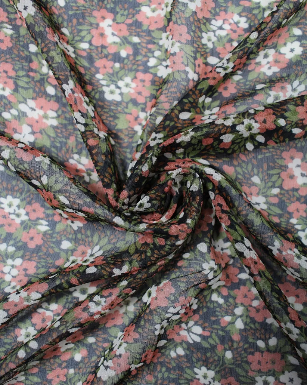 Black And Multicolor Floral Print Polyester Chiffon Fabric