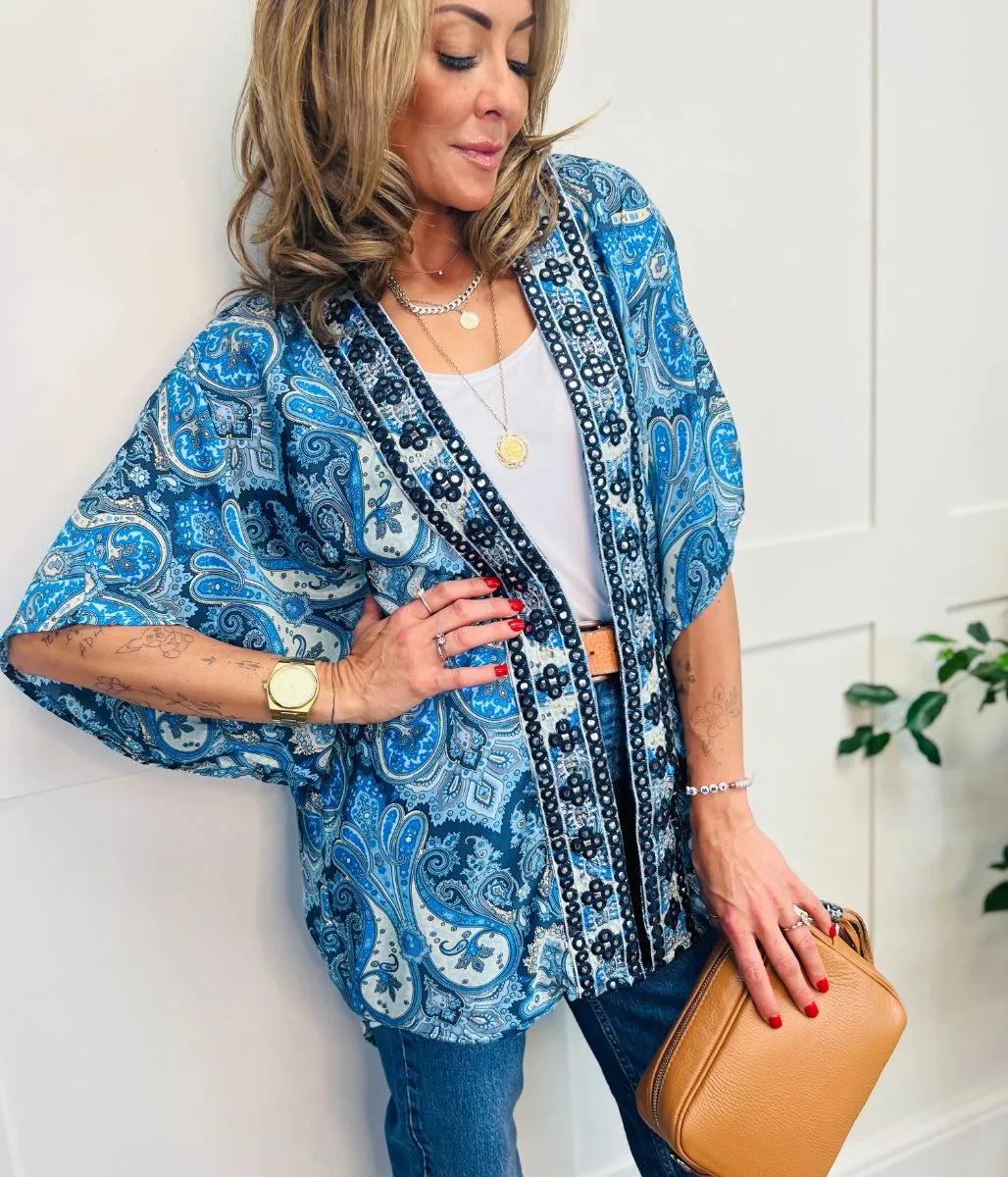 Blue Cocoon Embellished Kimono