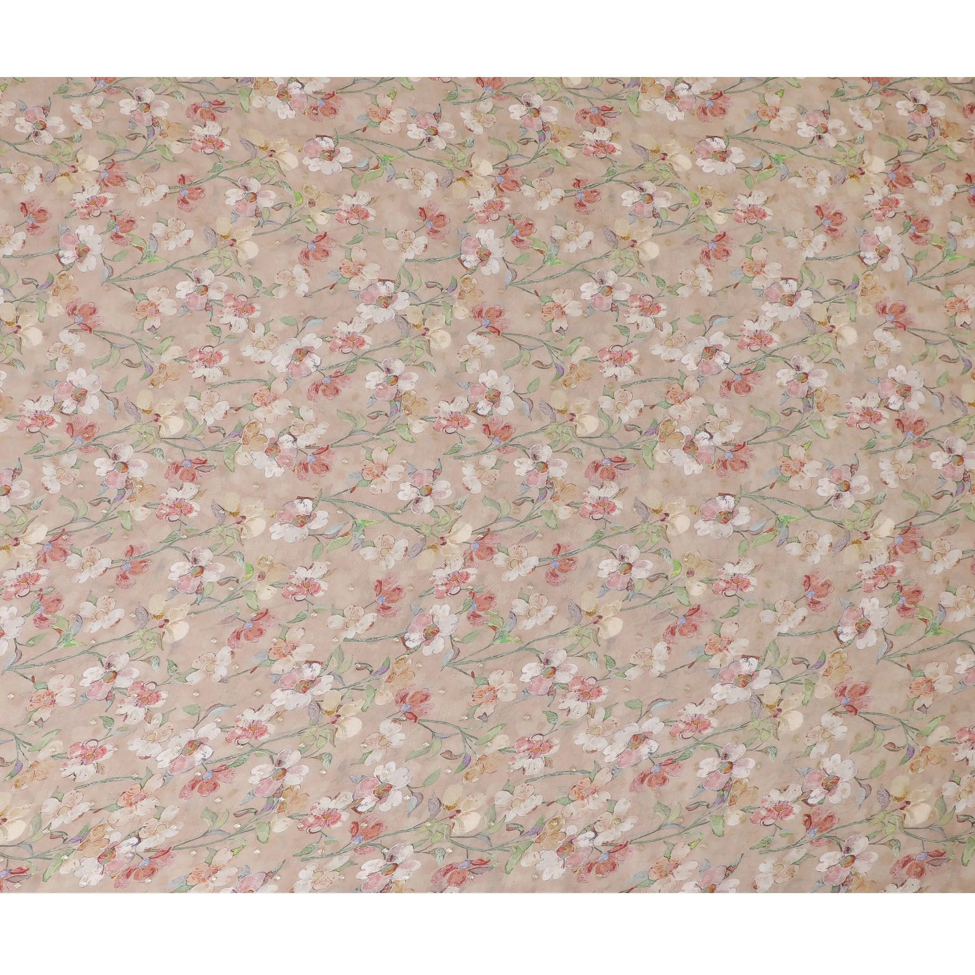 Blush Pink Floral Synthetic Organza Fabric - 110 cm Width, Made in India-D19653