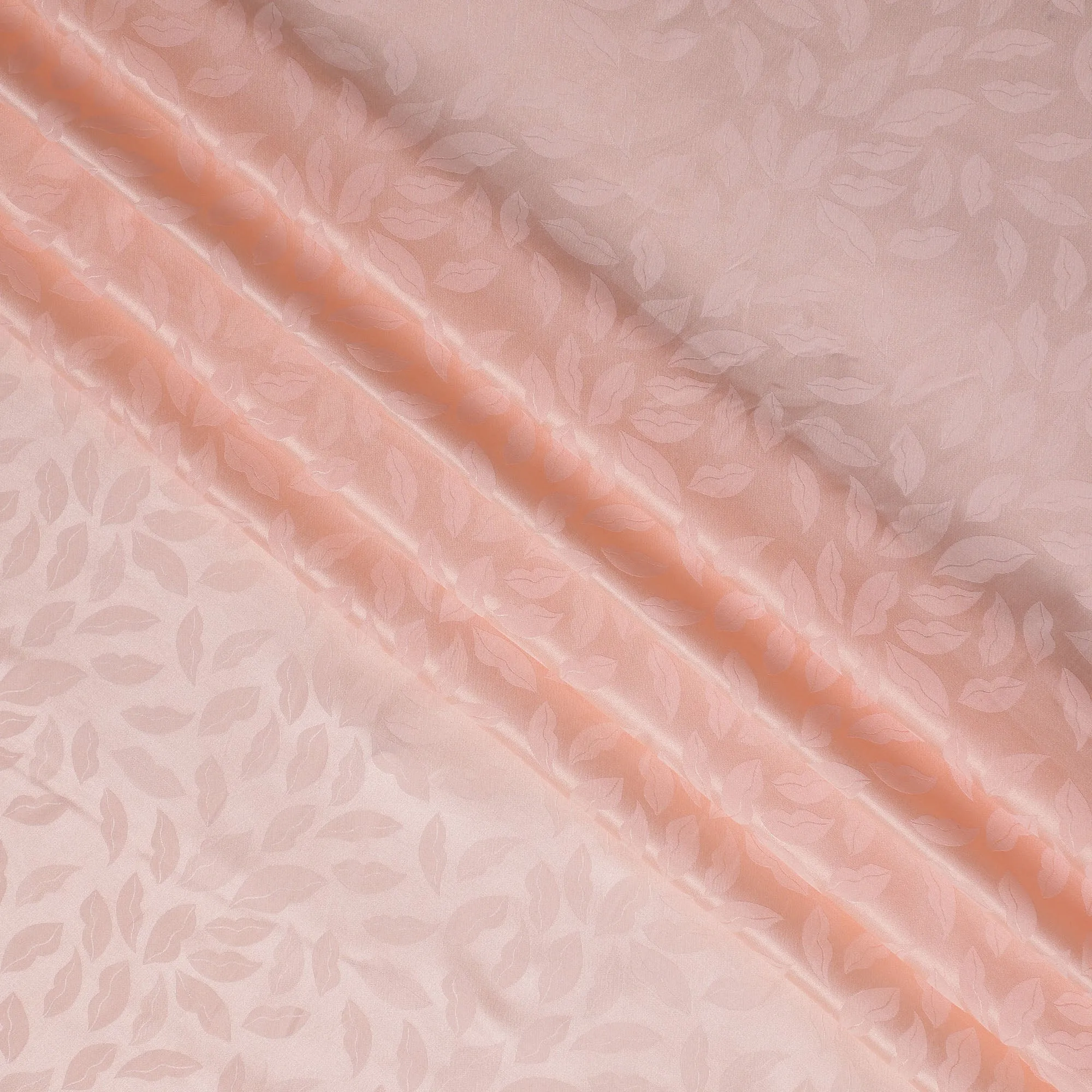 Blush Pink Silk Satin Fabric with Leaf Pattern, 110 cm Width-D20964