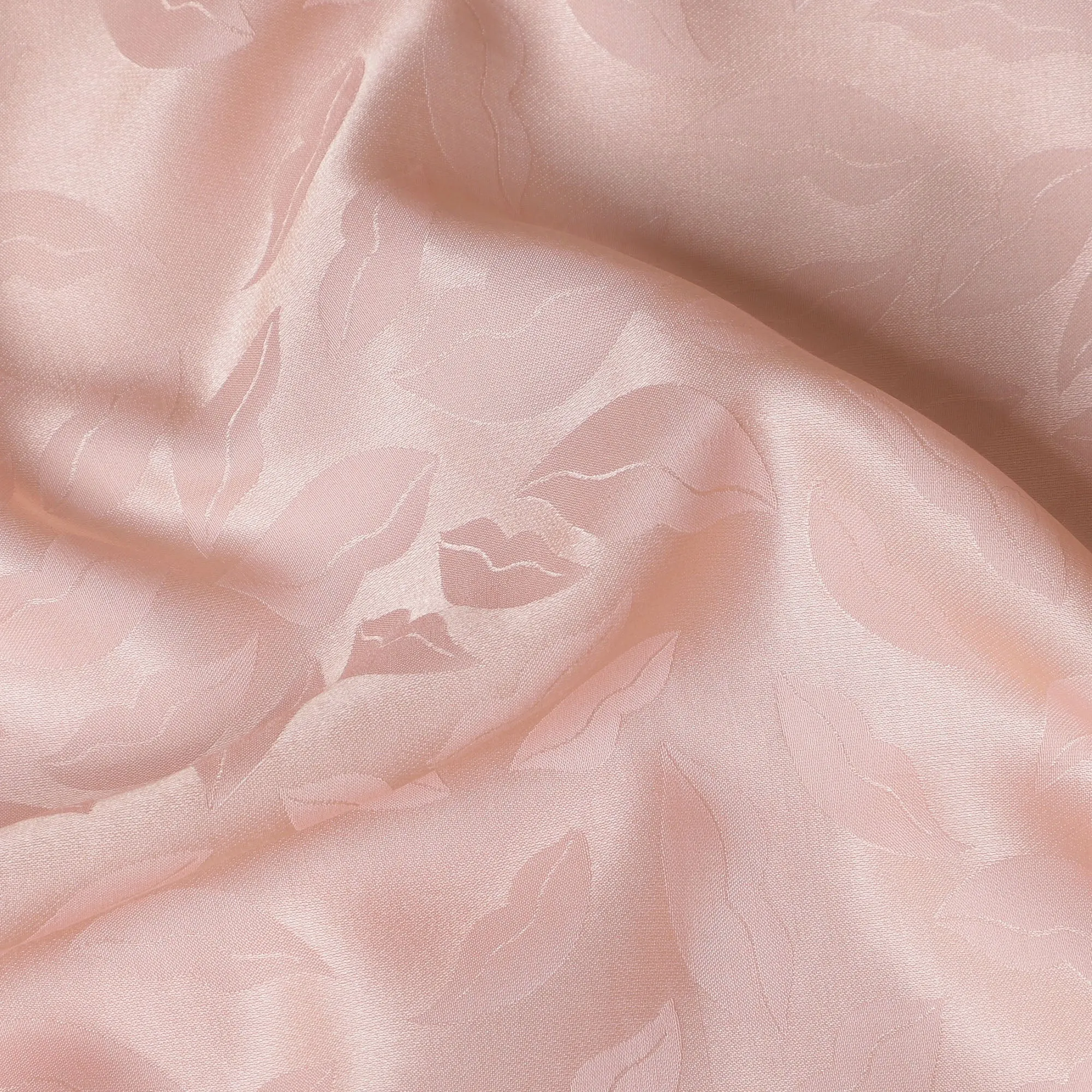 Blush Pink Silk Satin Fabric with Leaf Pattern, 110 cm Width-D20964