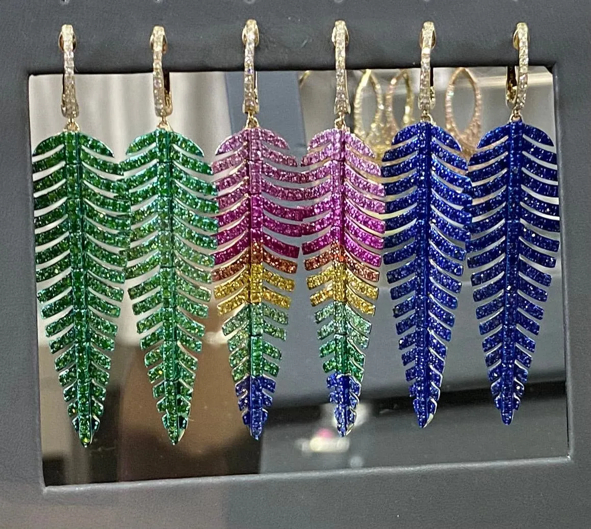 Bold Color Gemstone Feather Earrings