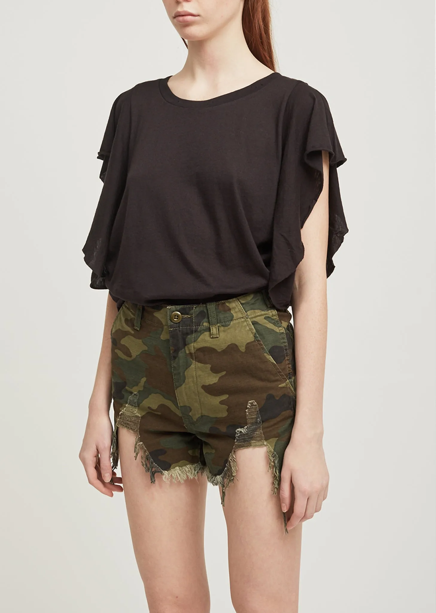 Camo Distressed Camp Shorts