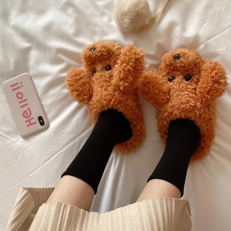 Cartoon furry slippers women