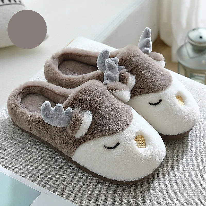 Christmas Shoes Winter Home Slippers Elk Plush Bedroom Slipper House Shoes For Women Men