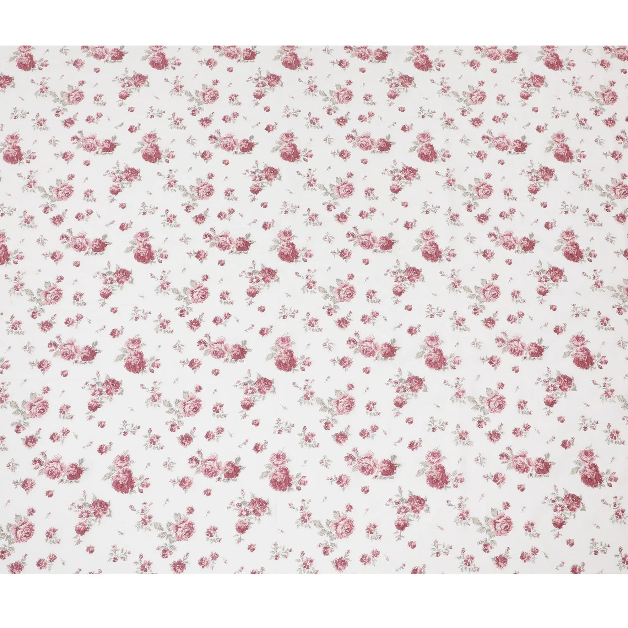 Cotton Lawn Fabric, 110 cm Width, White with Pink Rose Design-D19967