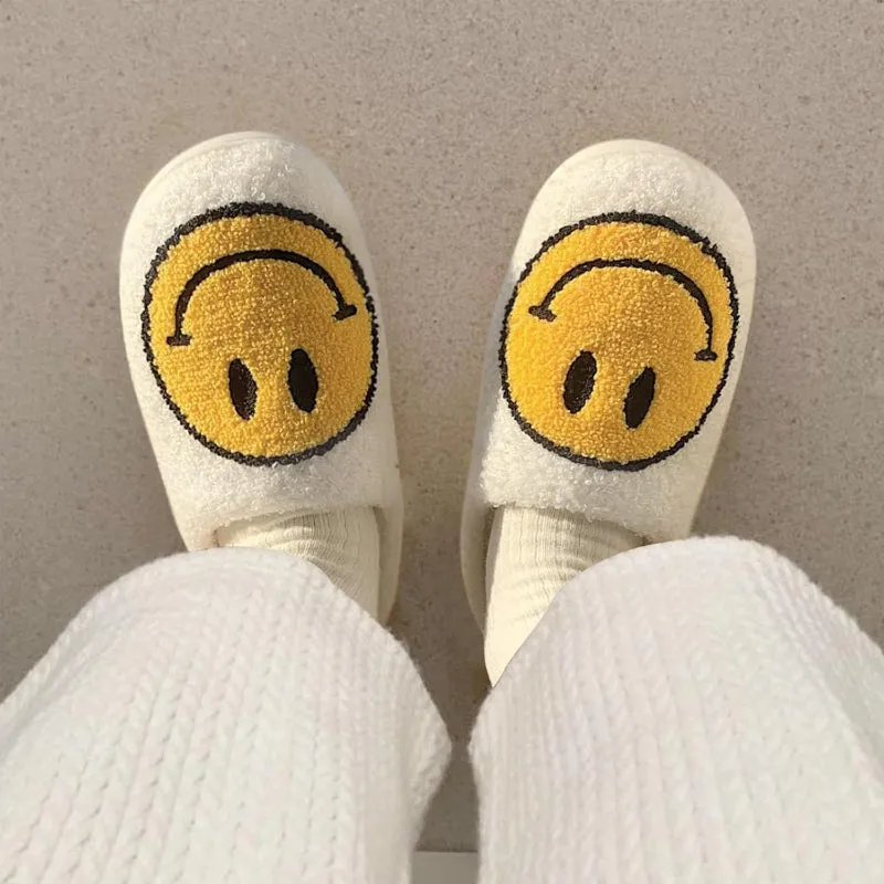 Cozy Comfy Smile Plush Slip On Slippers