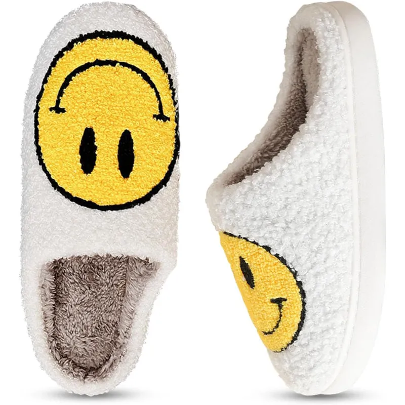 Cozy Comfy Smile Plush Slip On Slippers