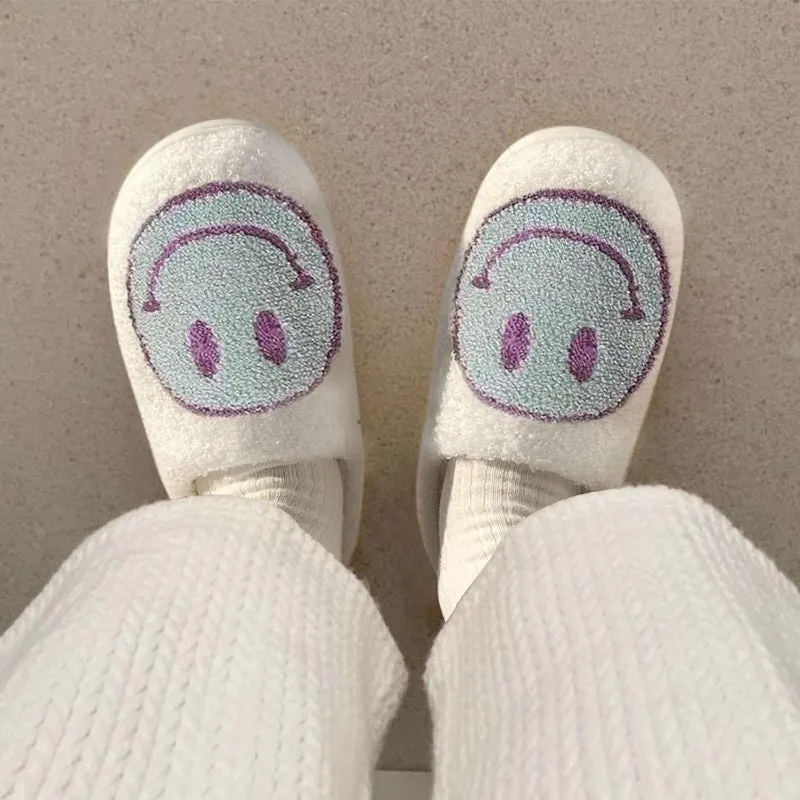 Cozy Comfy Smile Plush Slip On Slippers