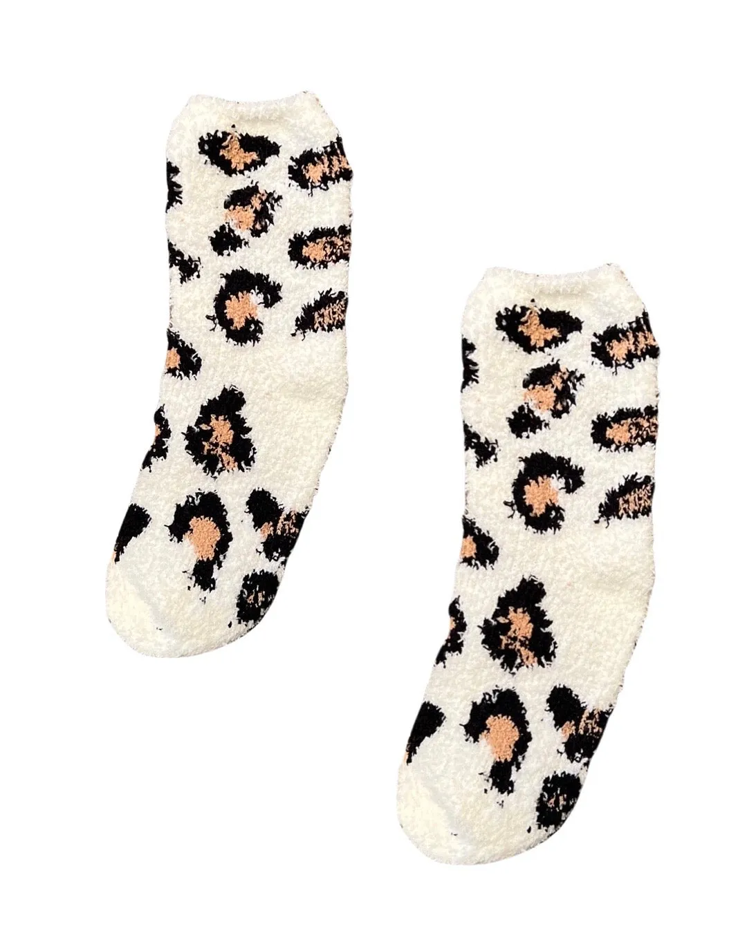 Cozy Plush Socks - White Cheetah