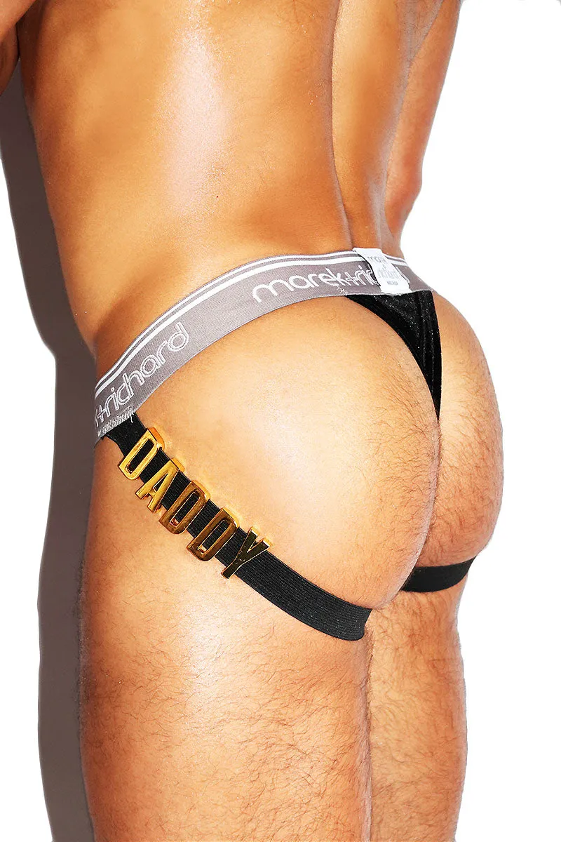 Daddy Velvet Metallic Thong Jockstrap- Black