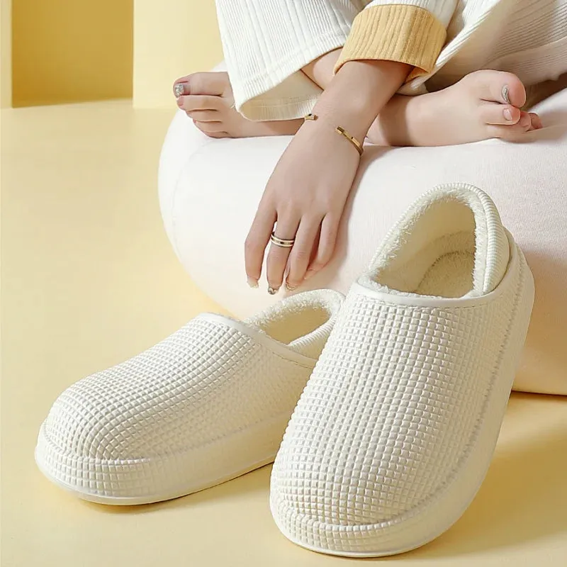 Dual Purpose Waterproof Warm Slippers Winter Home Slippers Women Thick Platform Plush Cloud Slippers Flat Heels Non Slip Cotton