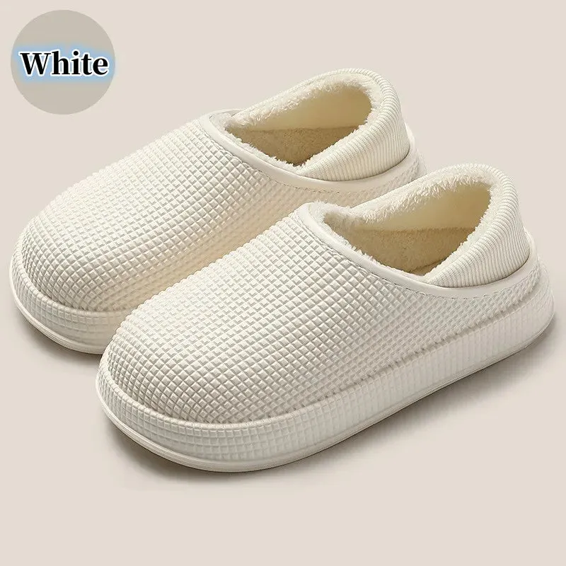 Dual Purpose Waterproof Warm Slippers Winter Home Slippers Women Thick Platform Plush Cloud Slippers Flat Heels Non Slip Cotton