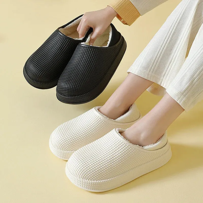 Dual Purpose Waterproof Warm Slippers Winter Home Slippers Women Thick Platform Plush Cloud Slippers Flat Heels Non Slip Cotton