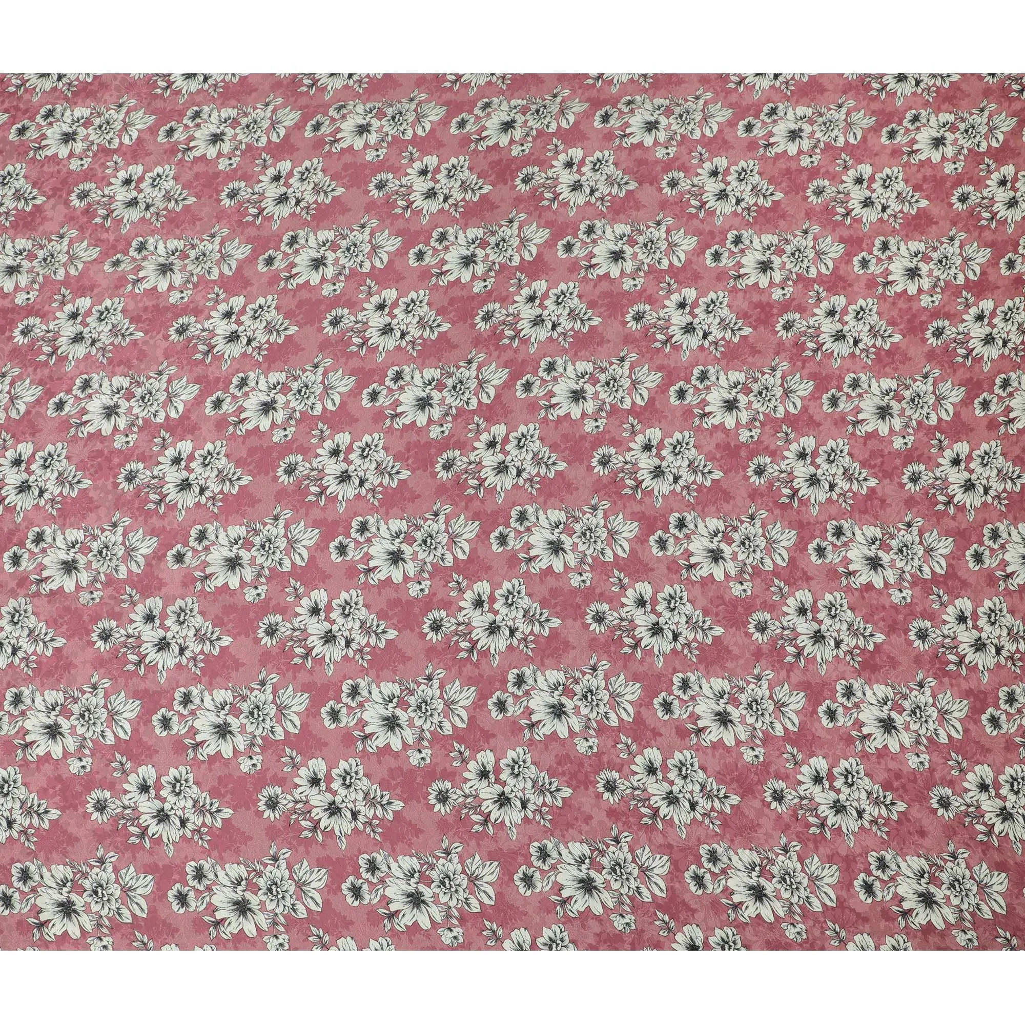 Dusty Rose Floral Sketch Crepe Silk Fabric, 110cm Width - Vintage Charm for Garments & Accents-D18910