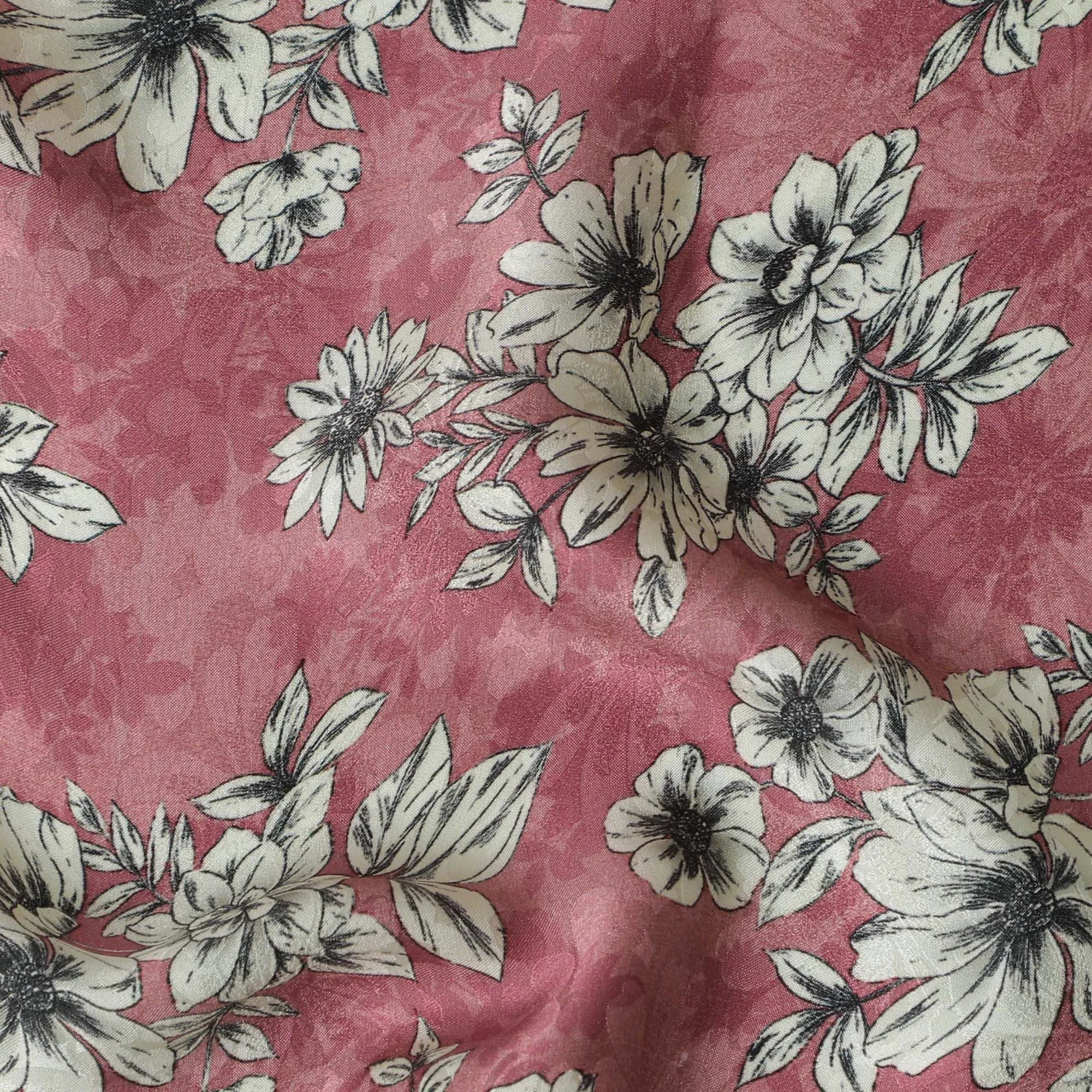 Dusty Rose Floral Sketch Crepe Silk Fabric, 110cm Width - Vintage Charm for Garments & Accents-D18910