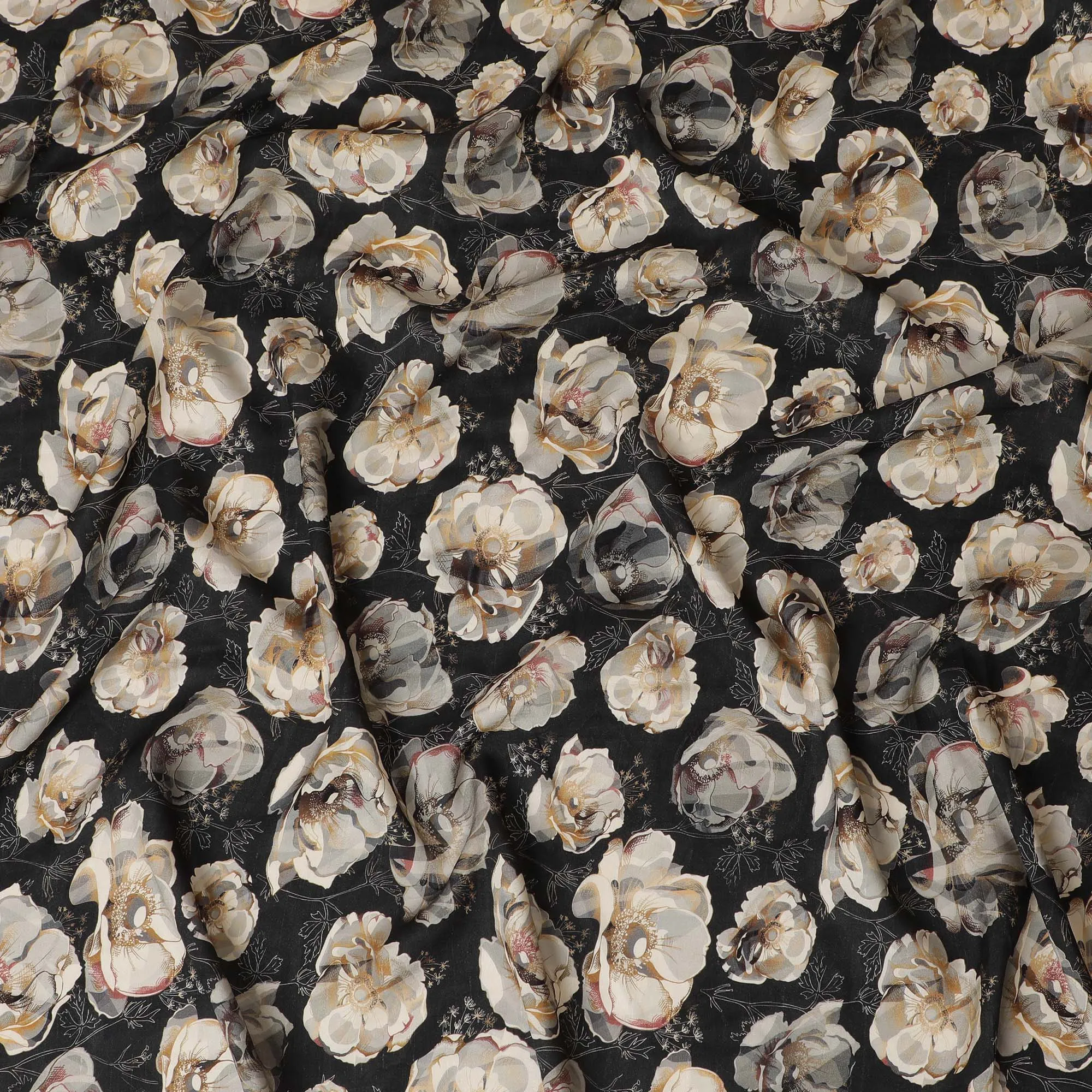 Elegant Black Floral Viscose Fabric - 110 cm Wide-D19413