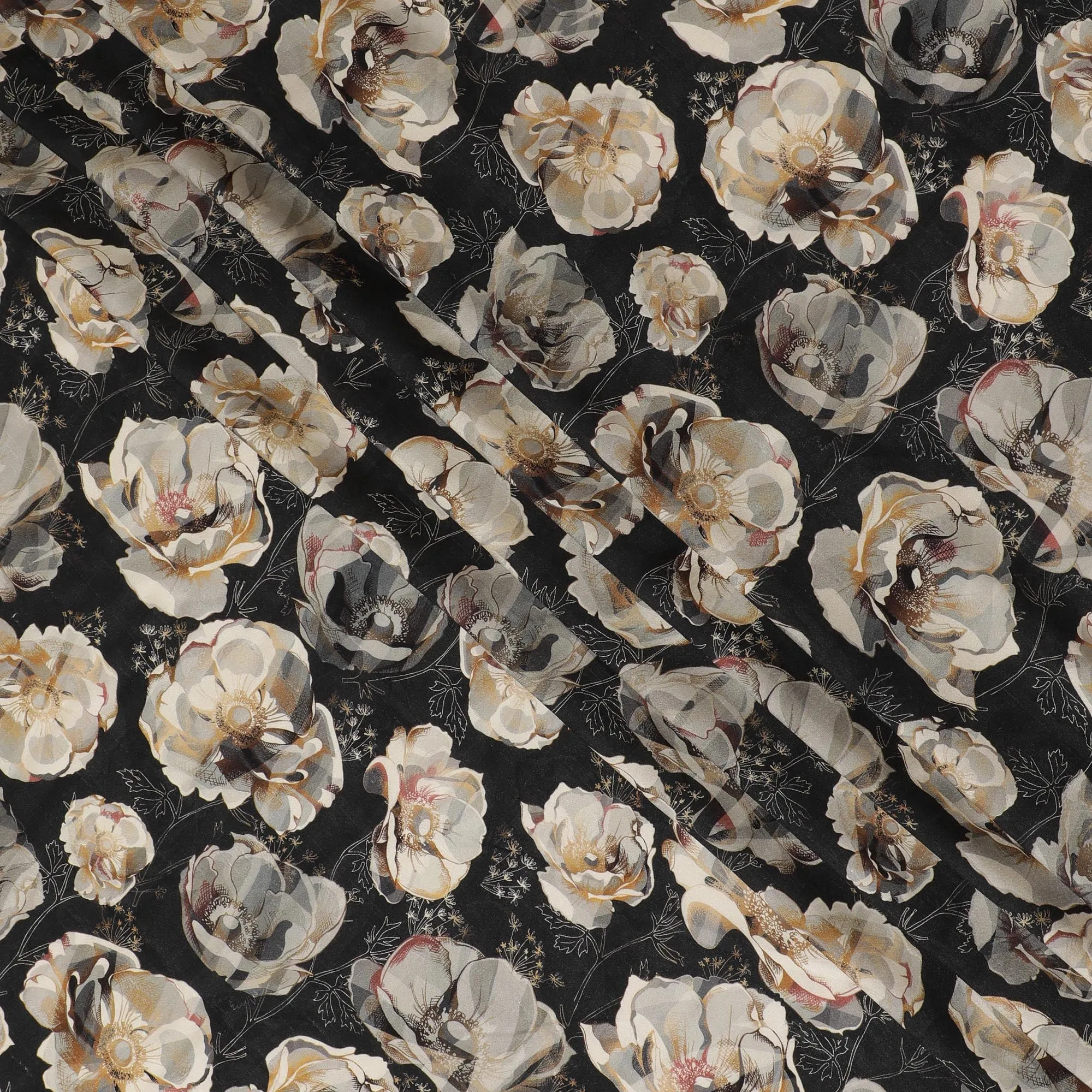 Elegant Black Floral Viscose Fabric - 110 cm Wide-D19413