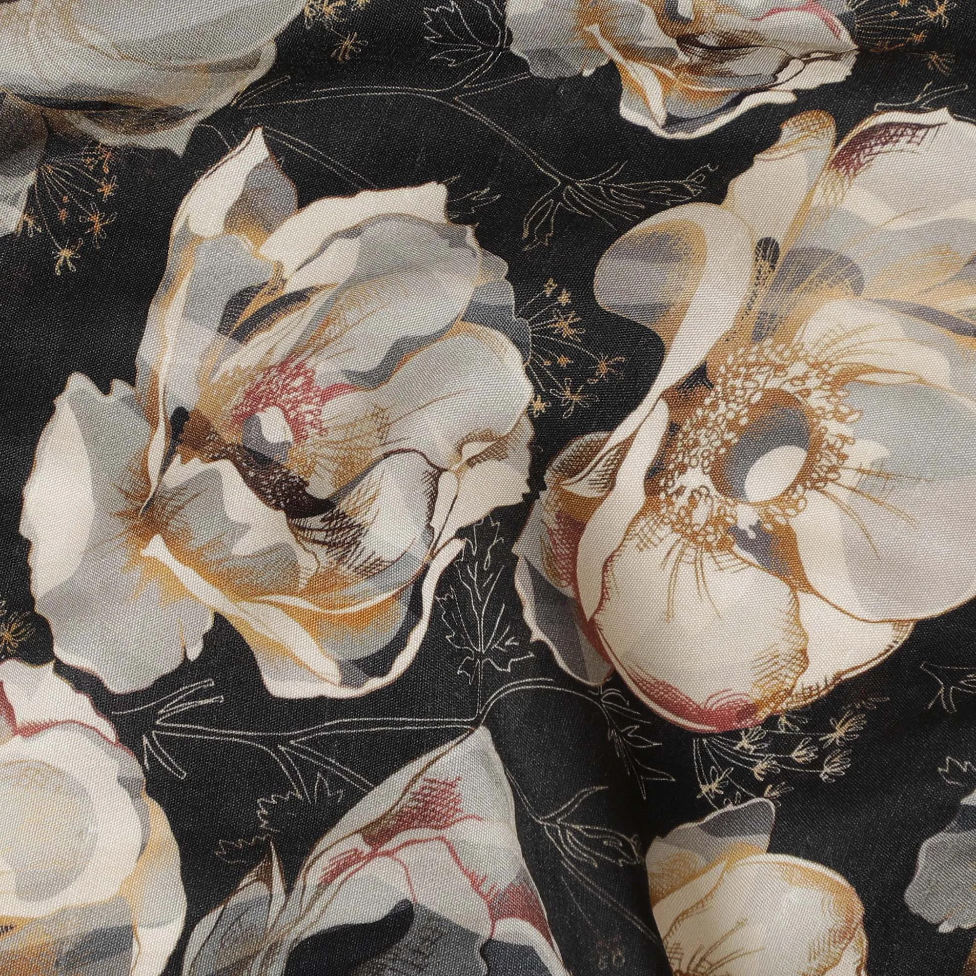 Elegant Black Floral Viscose Fabric - 110 cm Wide-D19413