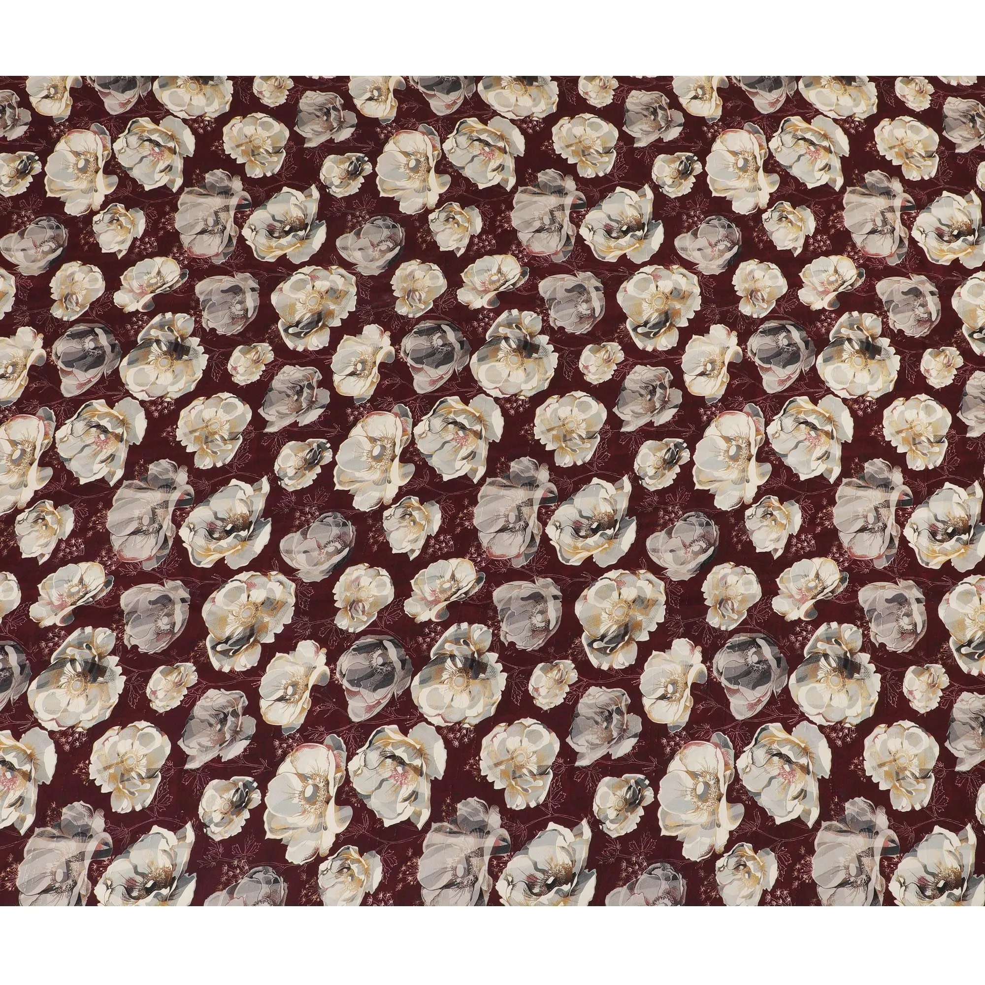 Elegant Burgundy Floral Viscose Fabric - 110 cm Wide-D19411