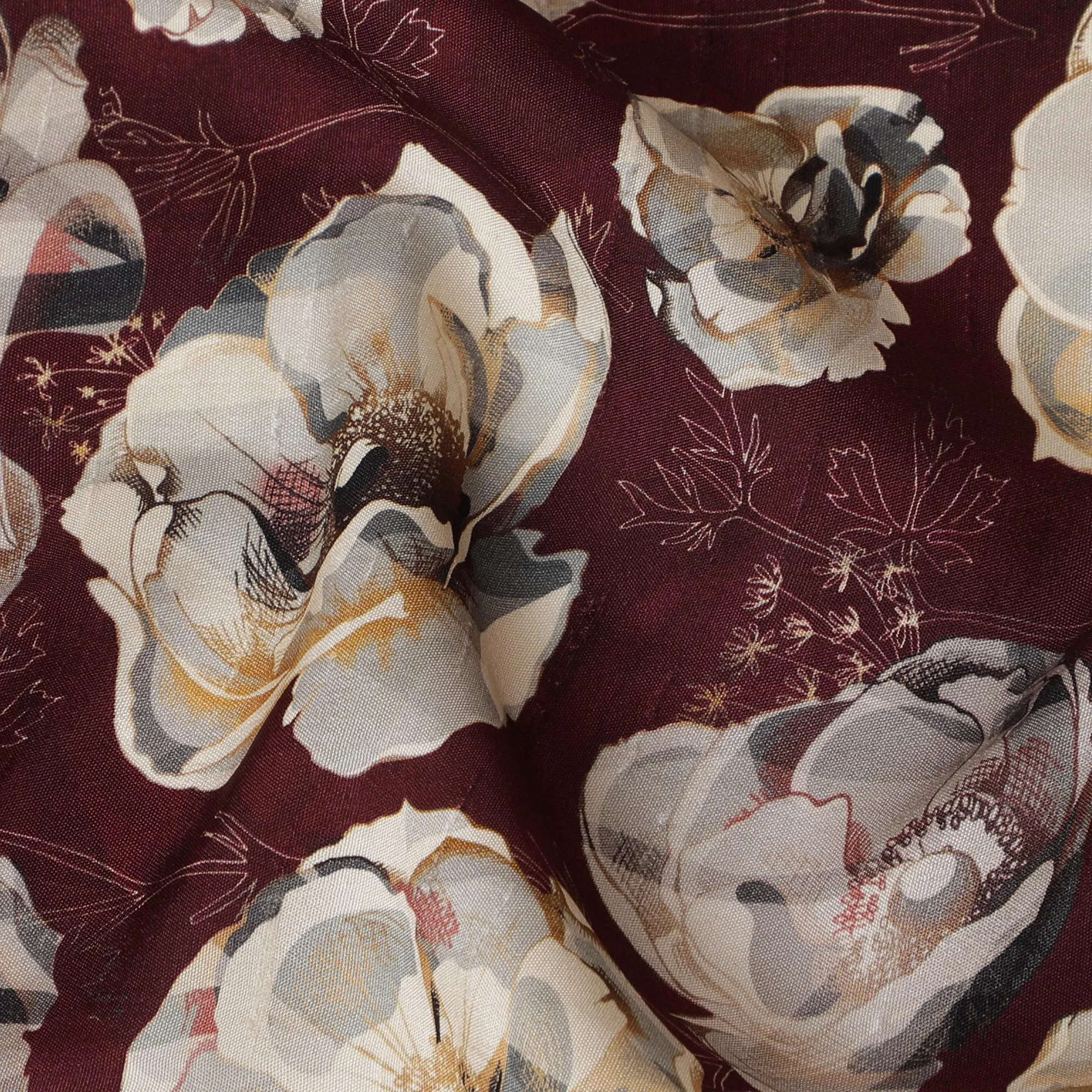 Elegant Burgundy Floral Viscose Fabric - 110 cm Wide-D19411