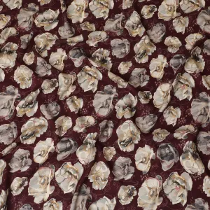 Elegant Burgundy Floral Viscose Fabric - 110 cm Wide-D19411