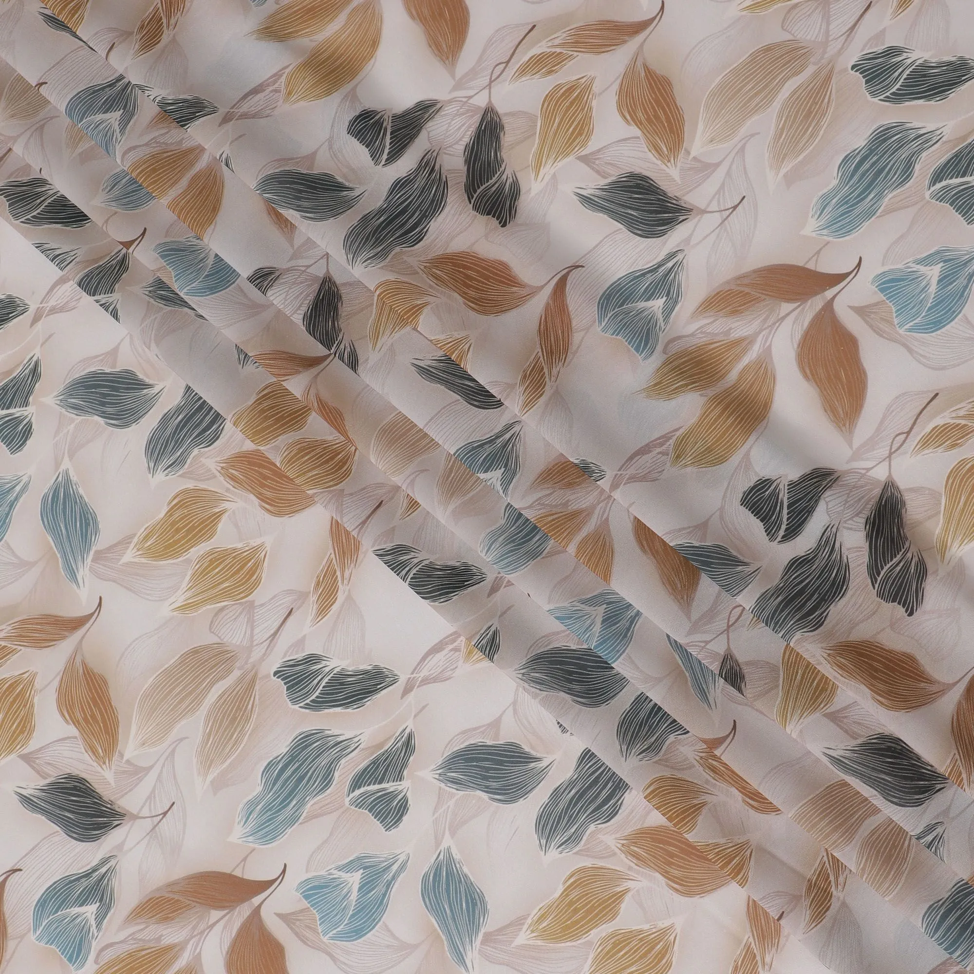 Elegant Feather Print Synthetic Georgette Fabric - Earthy Tones-110cm Wide-D17993