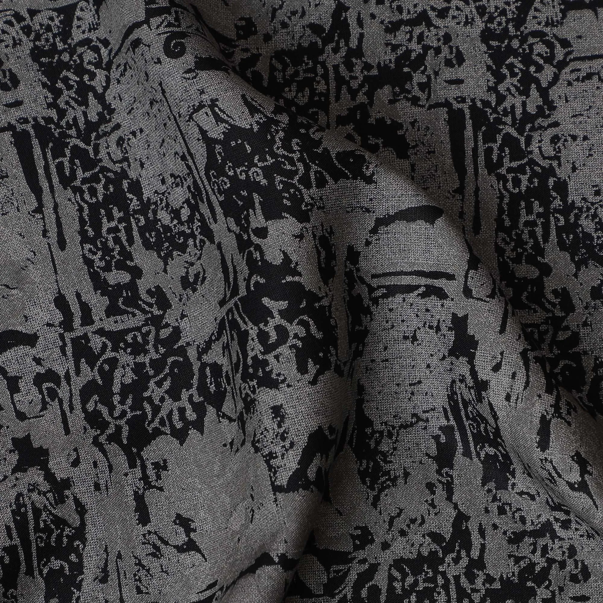 Elegant Grey Viscose Crepe Fabric with Abstract Black Design, Soft Texture, 110 cm Wide-D19182