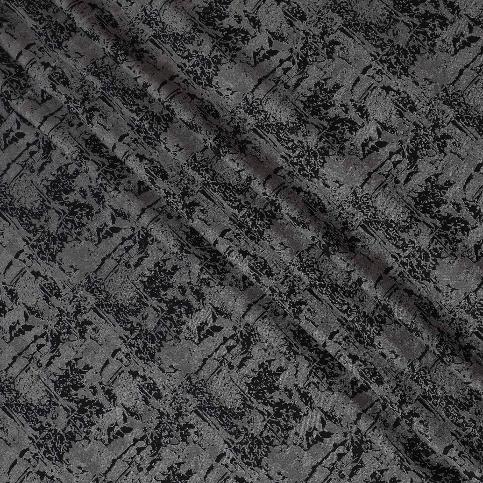 Elegant Grey Viscose Crepe Fabric with Abstract Black Design, Soft Texture, 110 cm Wide-D19182