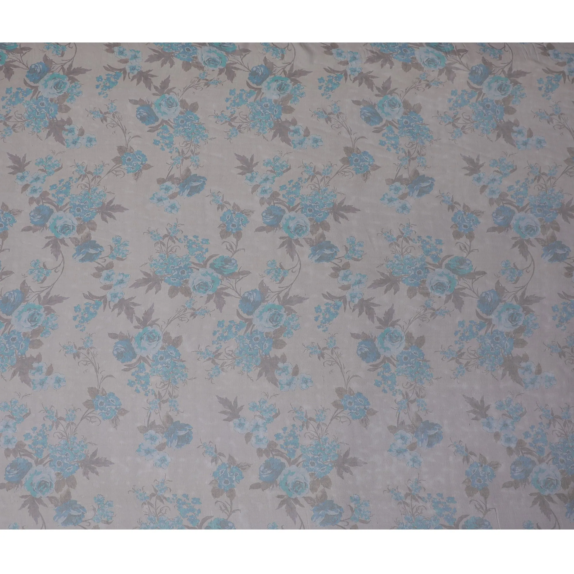 Elegant Light Grey Silk Chiffon Fabric with Blue Floral Prints, 110cm Width – Ideal for Spring Dresses and Blouses-D20099