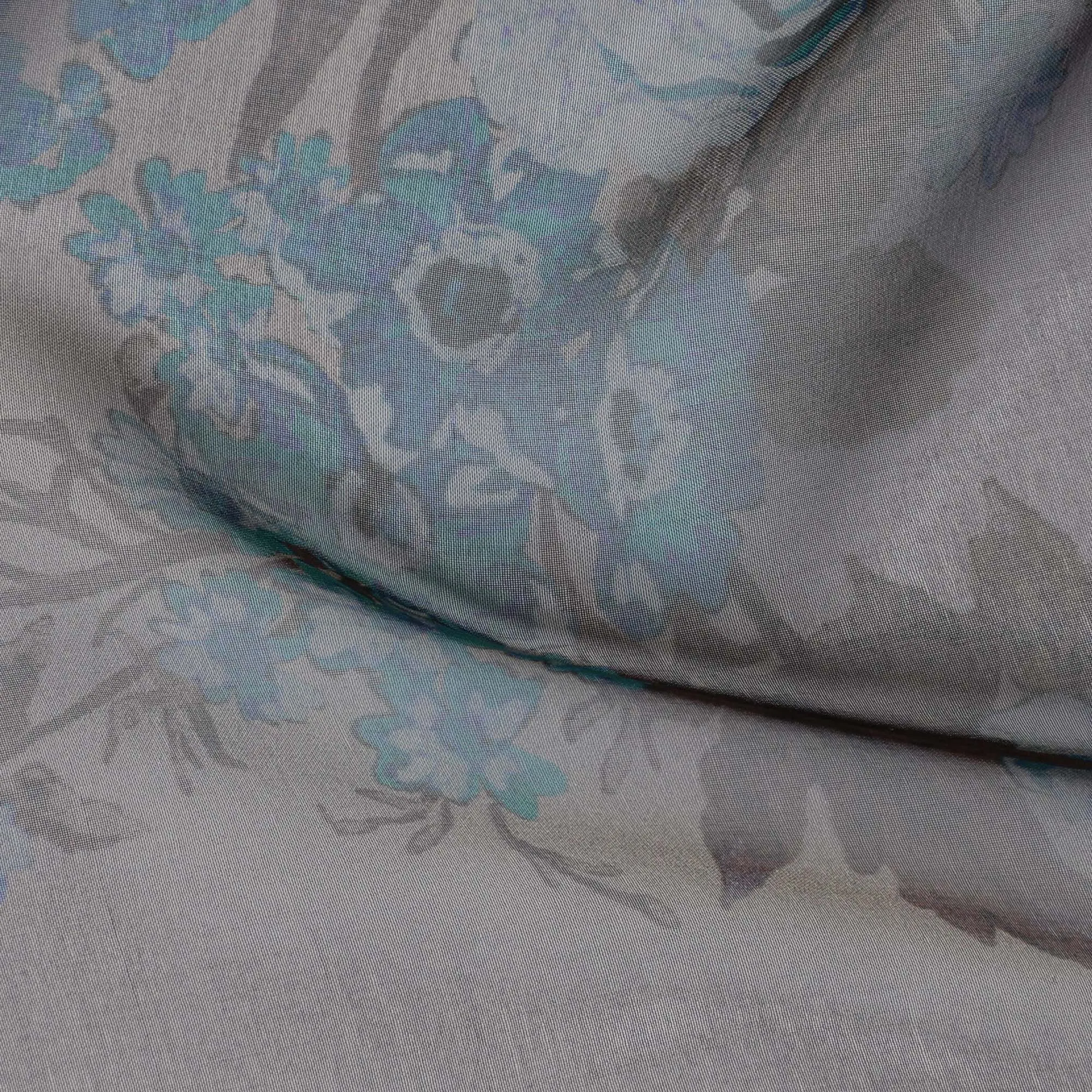 Elegant Light Grey Silk Chiffon Fabric with Blue Floral Prints, 110cm Width – Ideal for Spring Dresses and Blouses-D20099