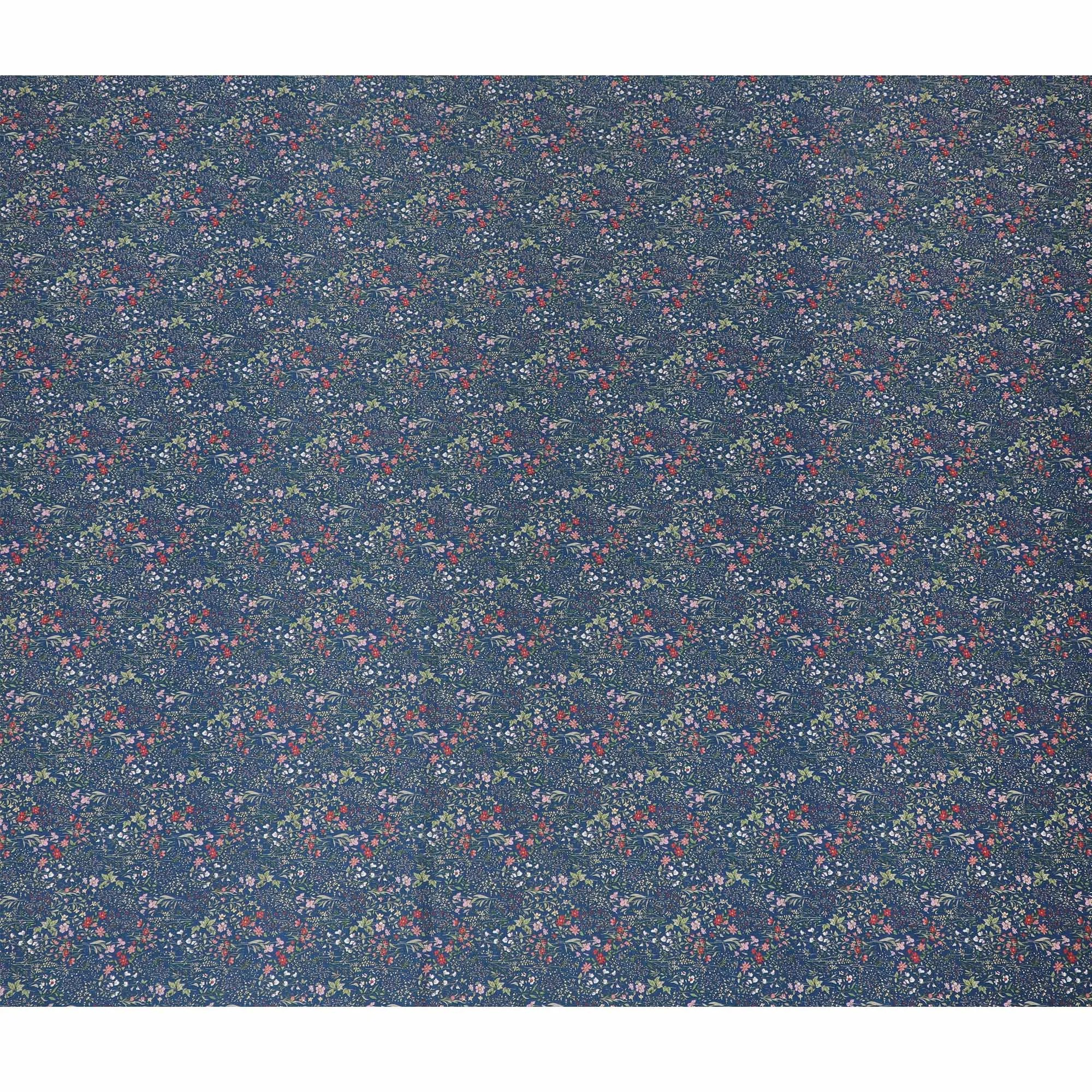 Elegant Navy Blue Floral Cotton Lawn Fabric with Red and Pink Blossoms, 110 cm Wide, Japanese Design-D19554