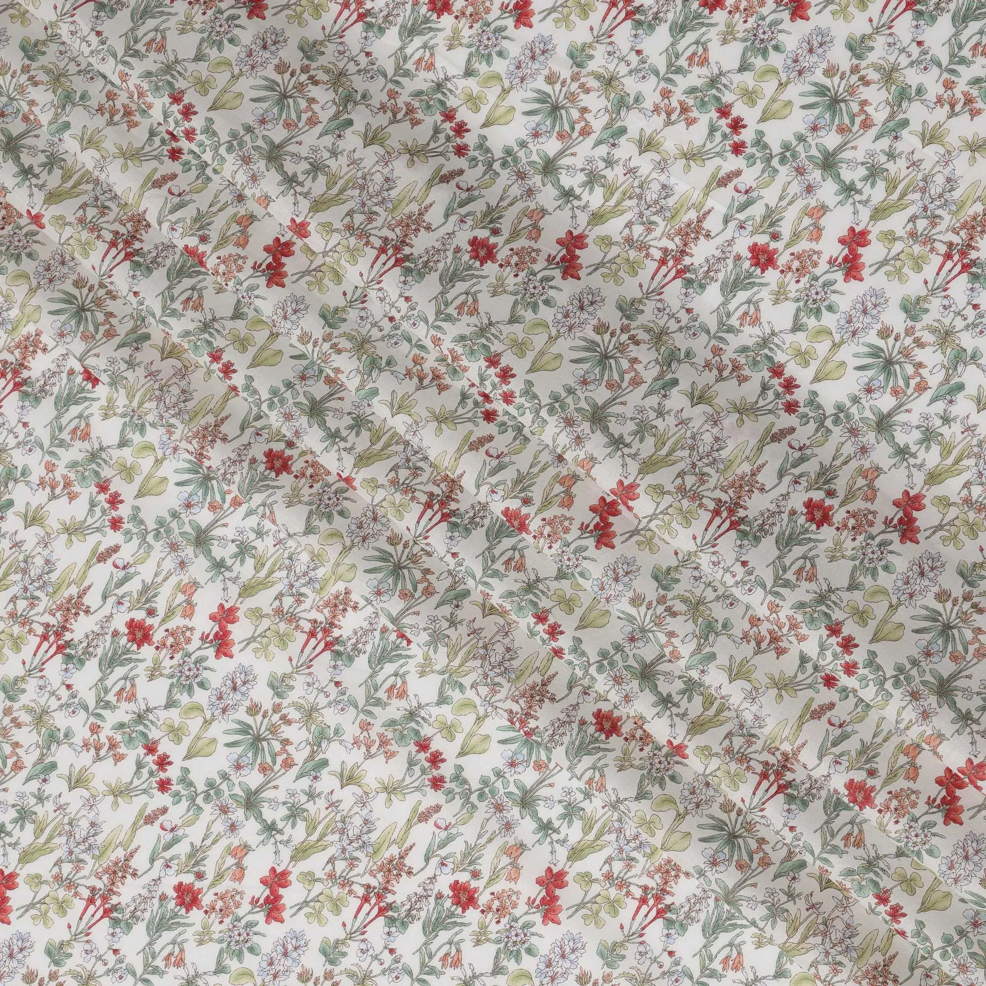 Floral Digital Print Cotton Lawn Fabric - Soft Cream Base, 110 cm Width-D21213