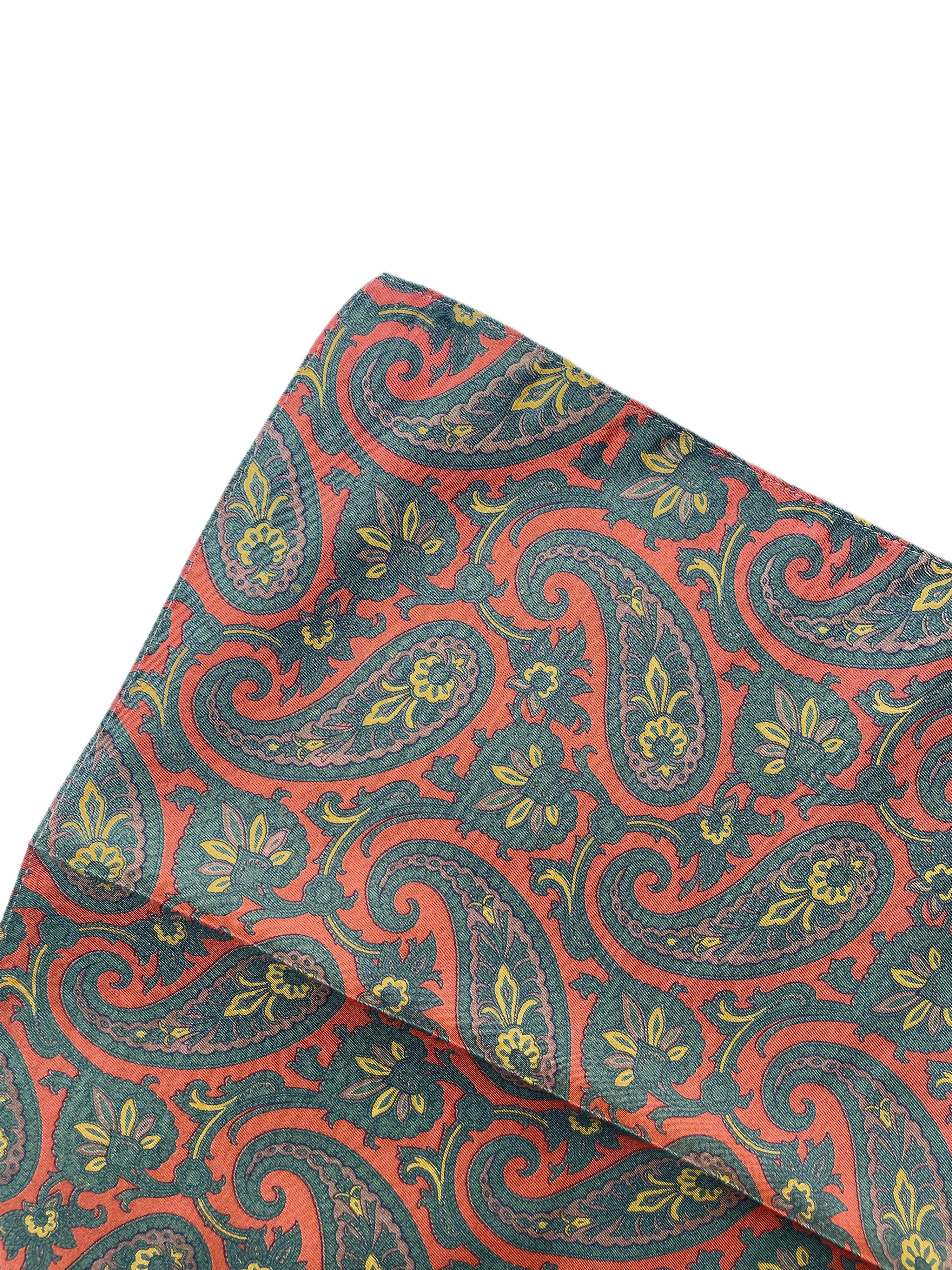 FRESH Paisley Silk Pocket Square in Orange