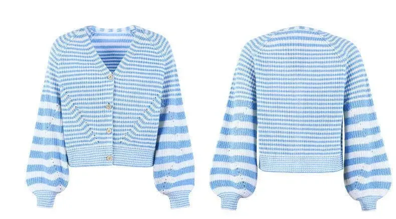 Get Noticed with Striped Balloon Sleeve Short Cardigan - Shop Now!