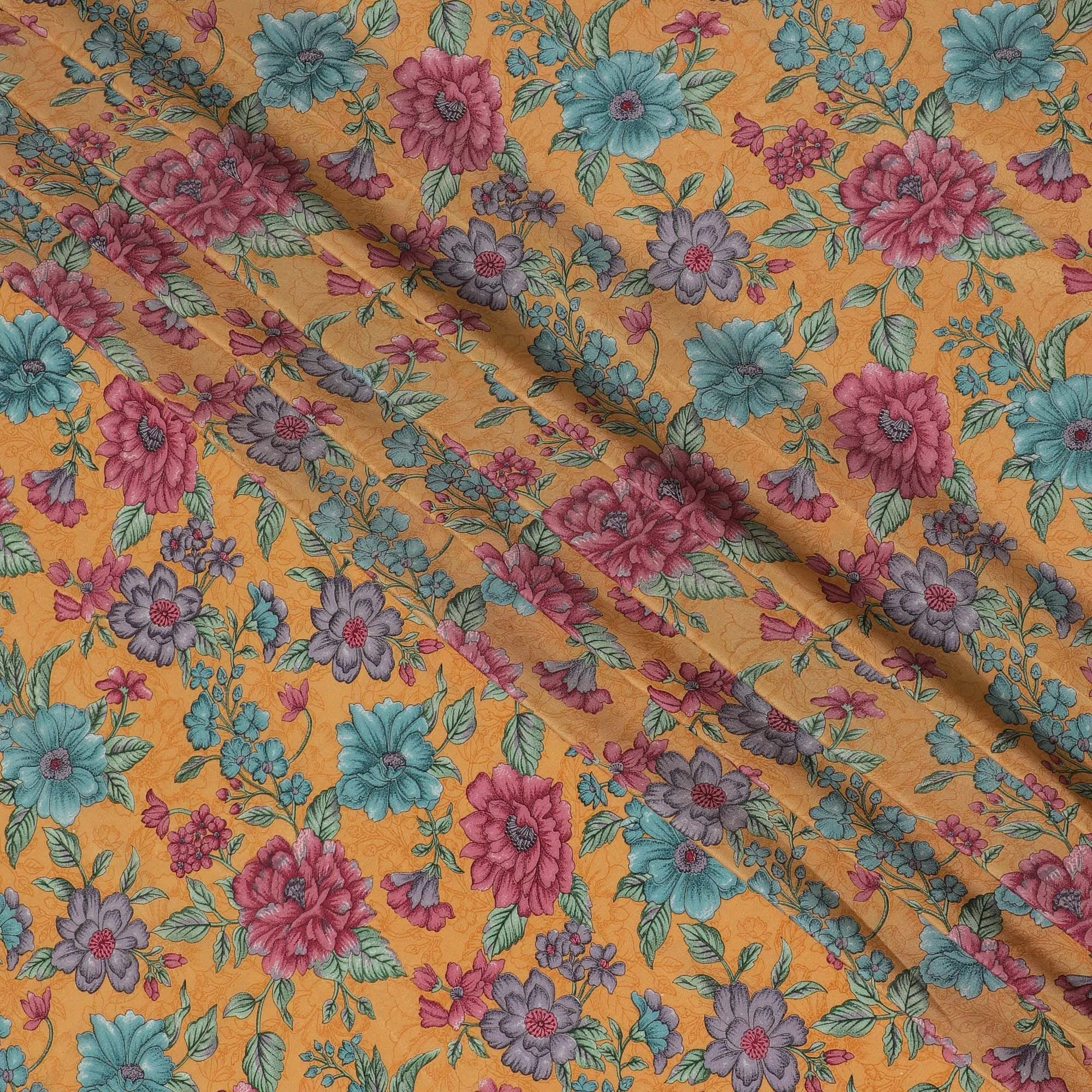 Goldenrod Blossom Pure Silk Crepe Fabric - Buy in Meters Online, Exquisite Indian Craftsmanship-D18186