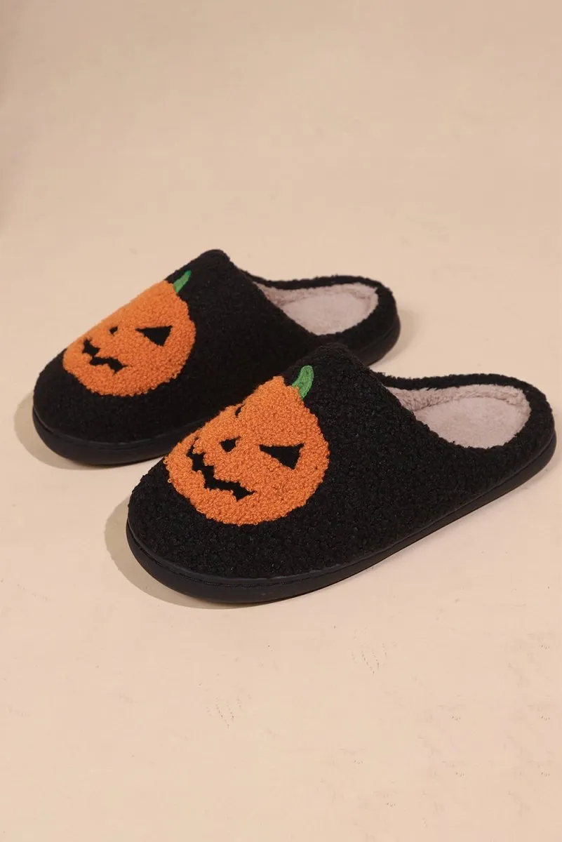 Halloween Pumpkin Black Slippers