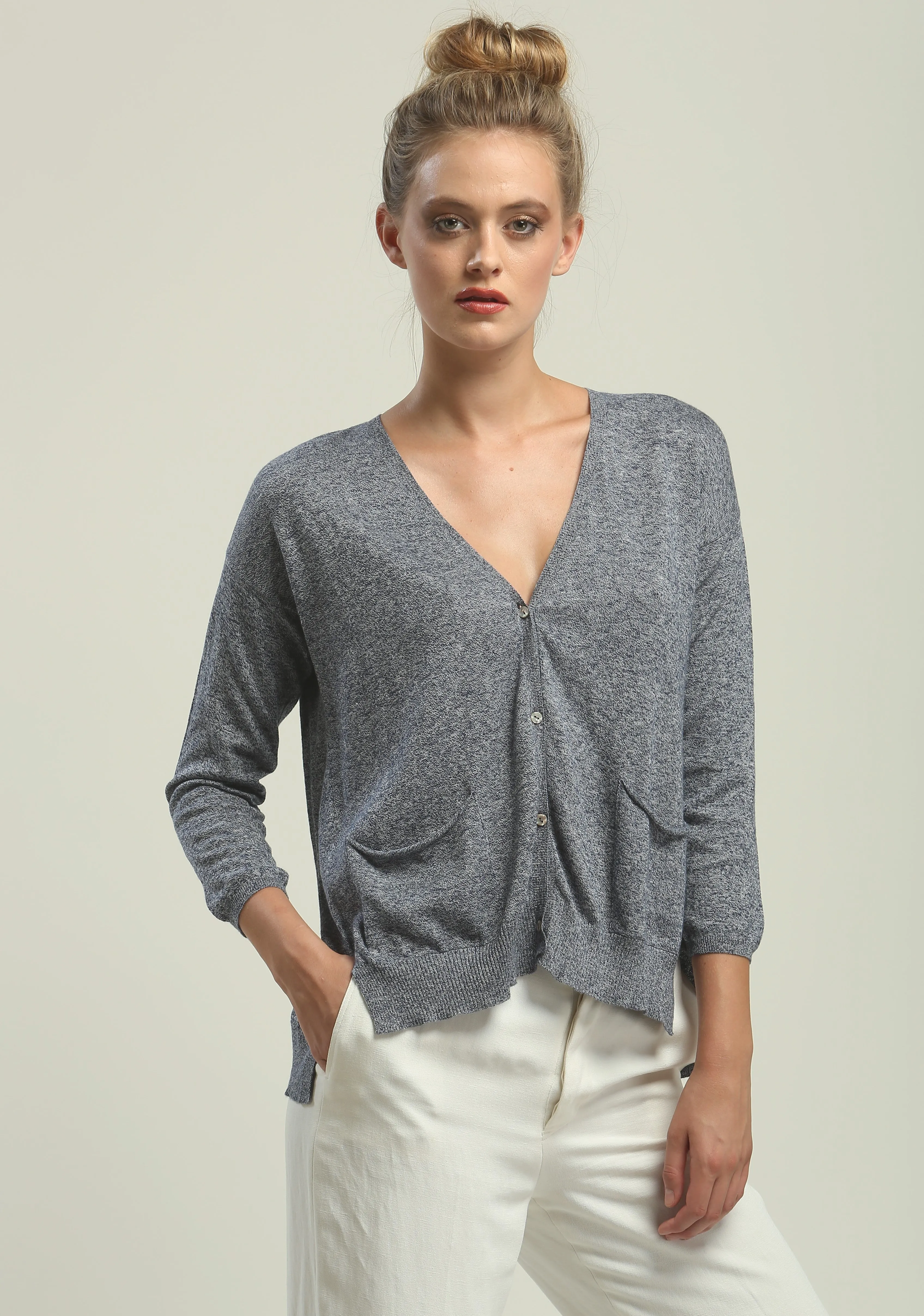 High-Low Hem V neck Cardigan