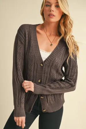 Hollow Knit Drop Shoulder Cardigan