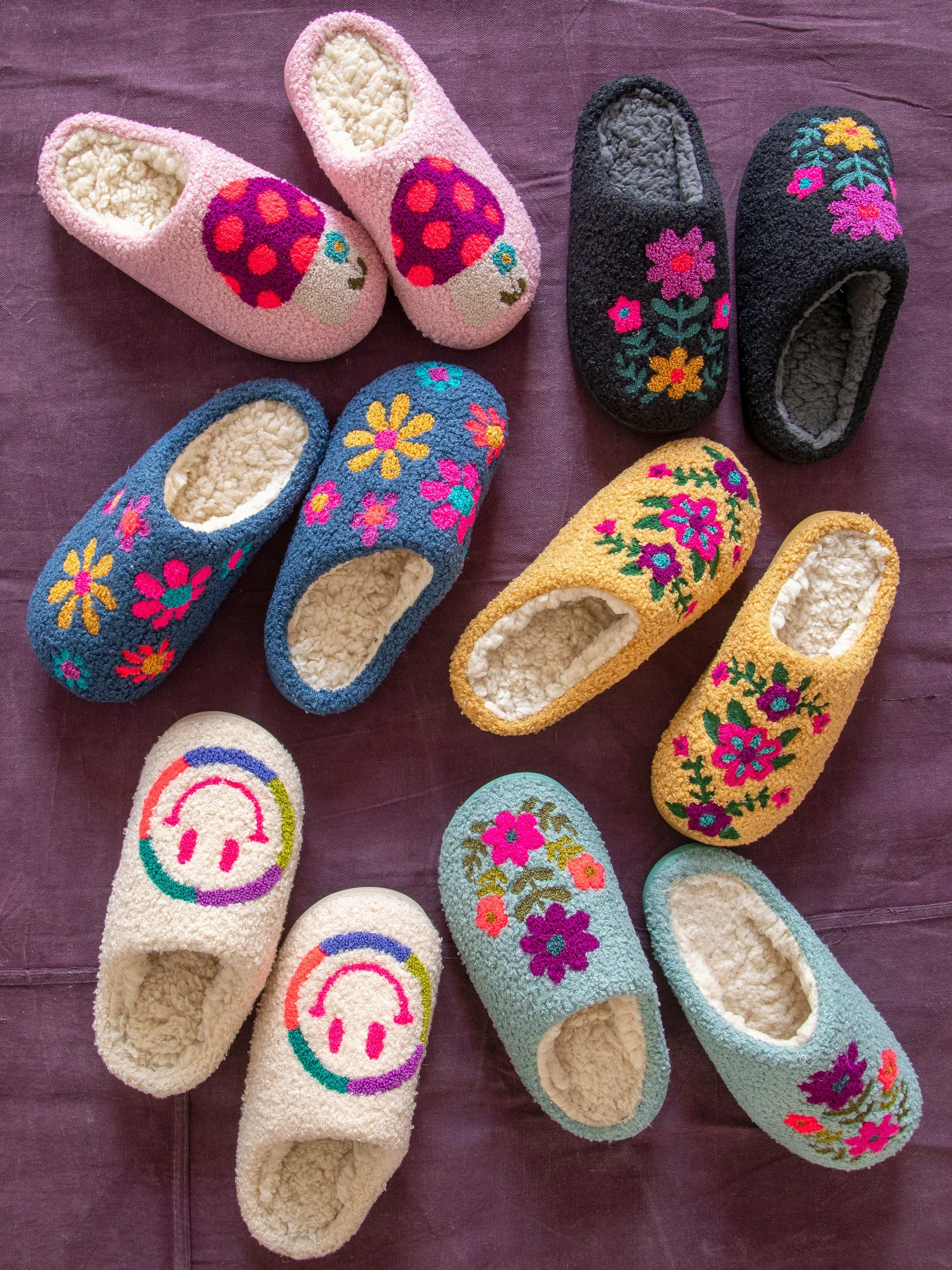 Icon Sherpa Slippers - Dusty Blue Folk Flower